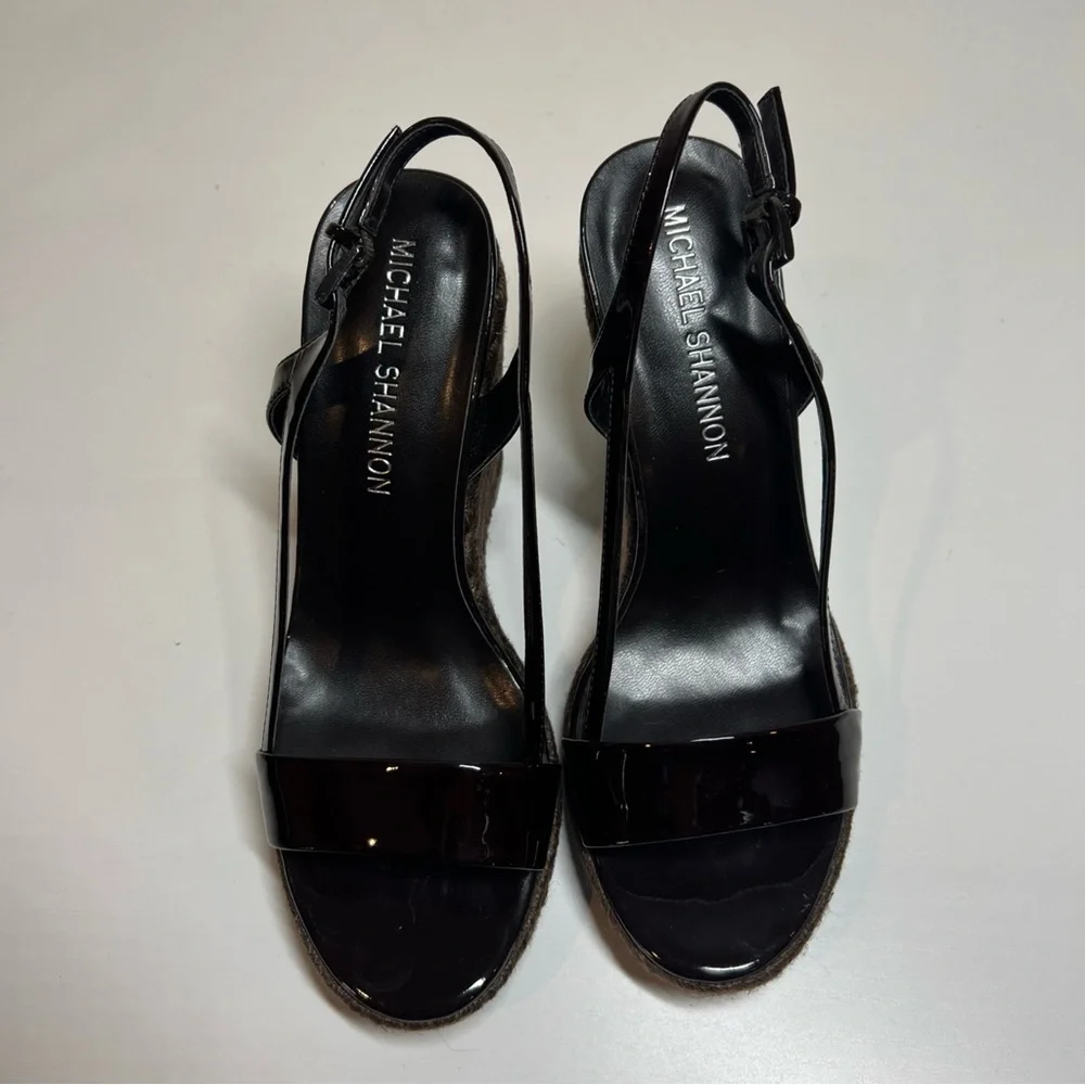 Michael Shannon Women’s Wedge Heels 6.5 Patent Leather Dark Brown